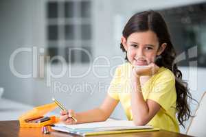 Portrait of smiling girl studying at desk
