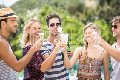 Group of friends toasting champagne flute