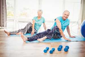 Portrait of smiling senior couple doing yoga