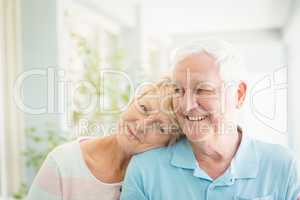 Happy senior couple smiling at home