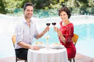 Portrait of smiling couple toasting red wine