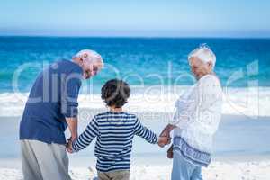 Cute boy holding his grandparents hands