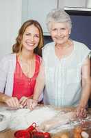 Portrait of mother and daughter preparing food