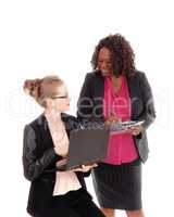 Closeup of two businesswoman working.