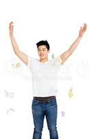 Happy young man throwing currency note