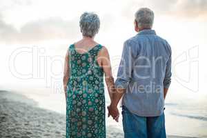 Rear view of a senior couple holding hands