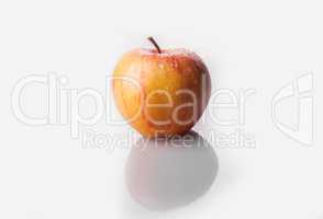 one yellow apple with water drops on isolated background