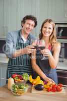 Portrait of happy couple toasting wine