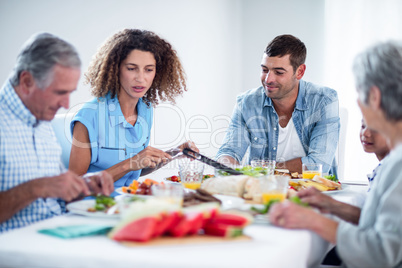 Family having breakfast together