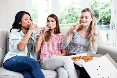 Female friends having snacks and drinks at home
