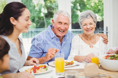 Portrait of smiling grandparents with family