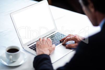 Businessman using his laptop at restaurant