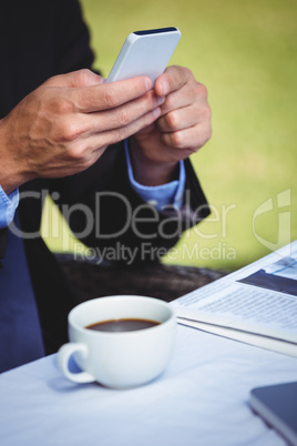 Focused businessman looking at his smartphone