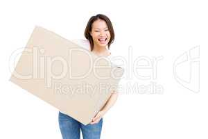 Young woman holding a cardboard box