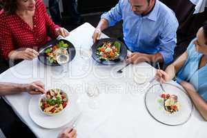 Group of friends talking while having lunch