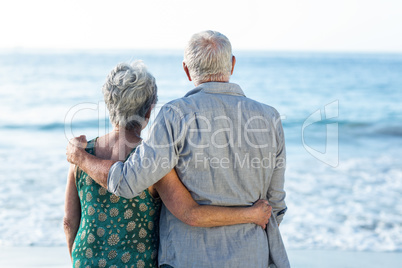 Senior couple facing the sea