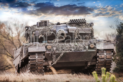 german main battle tank stands in position