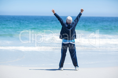 Handsome mature man outstretching his arms