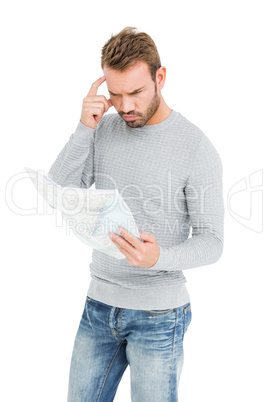 Young man looking at map