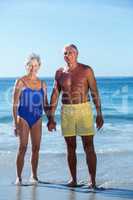 Senior couple posing on the water