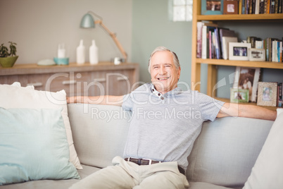 Portrait of happy senior man sitting at home