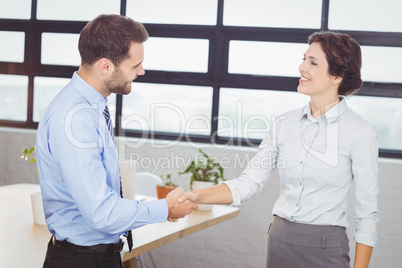 Business people handshaking standing in office
