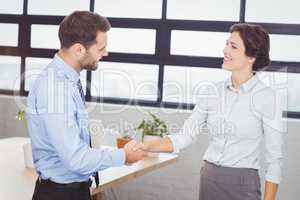 Business people handshaking standing in office
