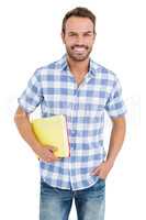 Happy young man holding folder