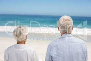 Rear view of a senior couple holding hands