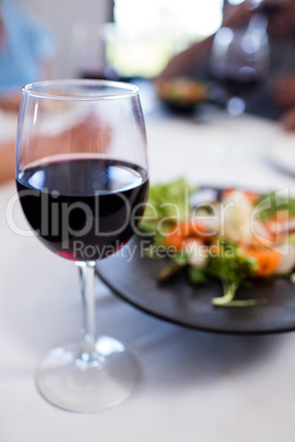 Close up of glass of red wine