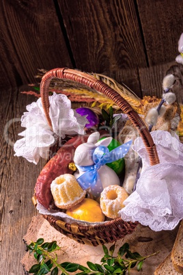 Traditional Easter basket with food