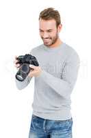Young man using camera