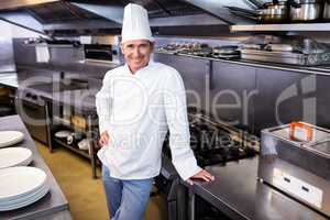 Happy male chef standing in commercial kitchen