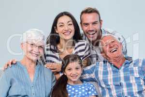 Happy family watching television