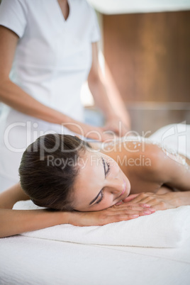 Close-up of woman receiving spa treatment