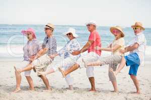 Senior friends dancing on the beach