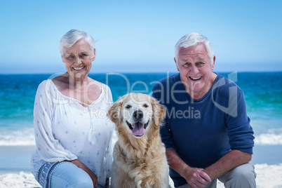 Cute mature couple posing with their dog