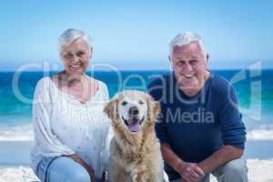 Cute mature couple posing with their dog
