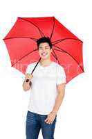 Young man holding a umbrella