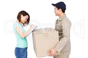 Delivery man with customer