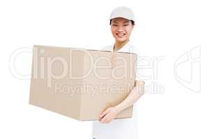 Delivery woman carrying box