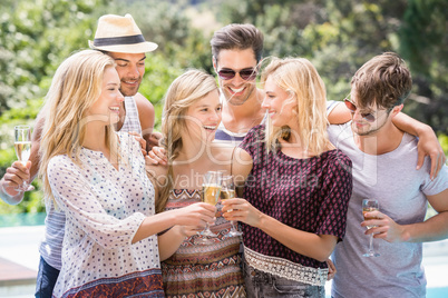 Group of friends toasting champagne glasses