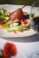 View of a poached pear salad