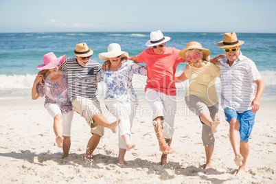 Senior friends dancing on the beach