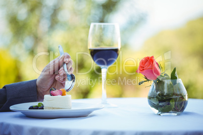 Businesswoman having a desert