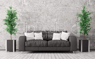 Modern interior of room with sofa 3d render