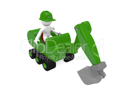 Green digger with construction worker