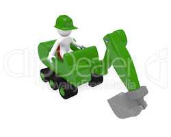 Green digger with construction worker