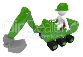 Green digger with construction worker