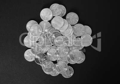 Black and white Dollar coins 1 cent wheat penny